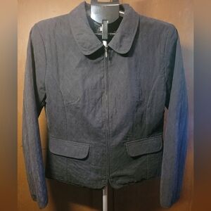 Christopher & Banks Womens L Quilted Black Zip Up Two Pocket Jacket Lightweight